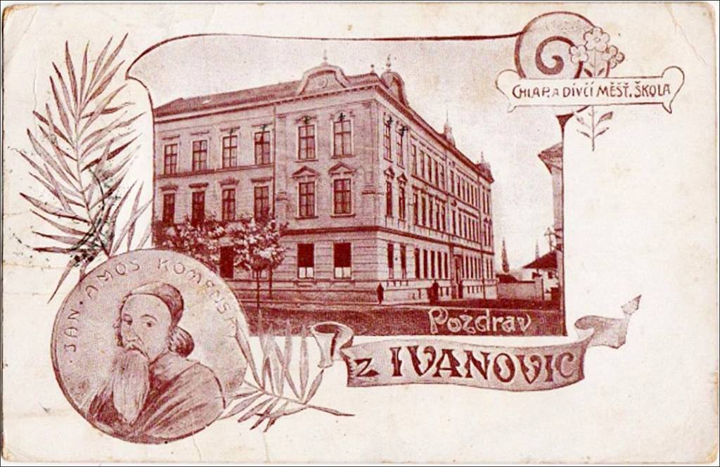 004_Ivanovice_nH_pohled_skola_Komensky.jpg - Ivanovice na Hané - škola - pohled je datován rokem 1913.